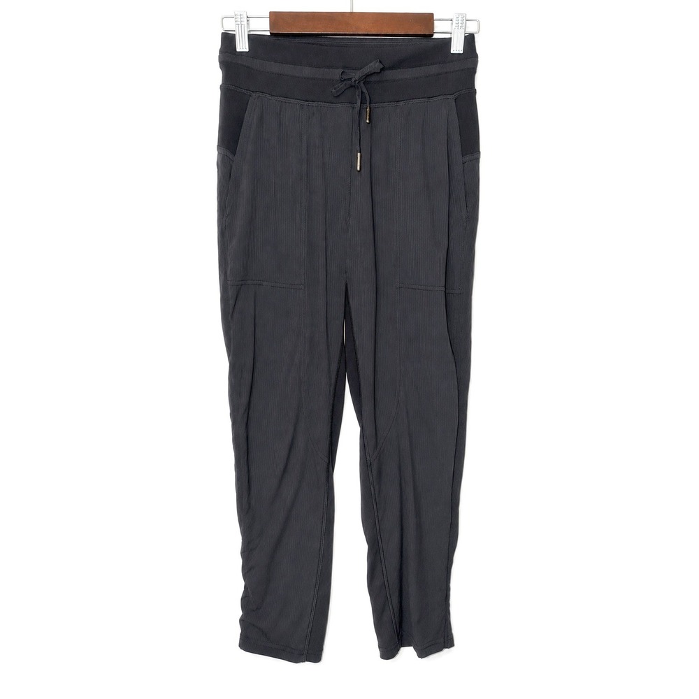 Lululemon Dance Studio Mid Rise Pants Crop 25" Size 4 Black Stripe Cinch Joggers